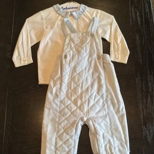 Baby DIOR Blue and White Quilted Overalls/Shirt